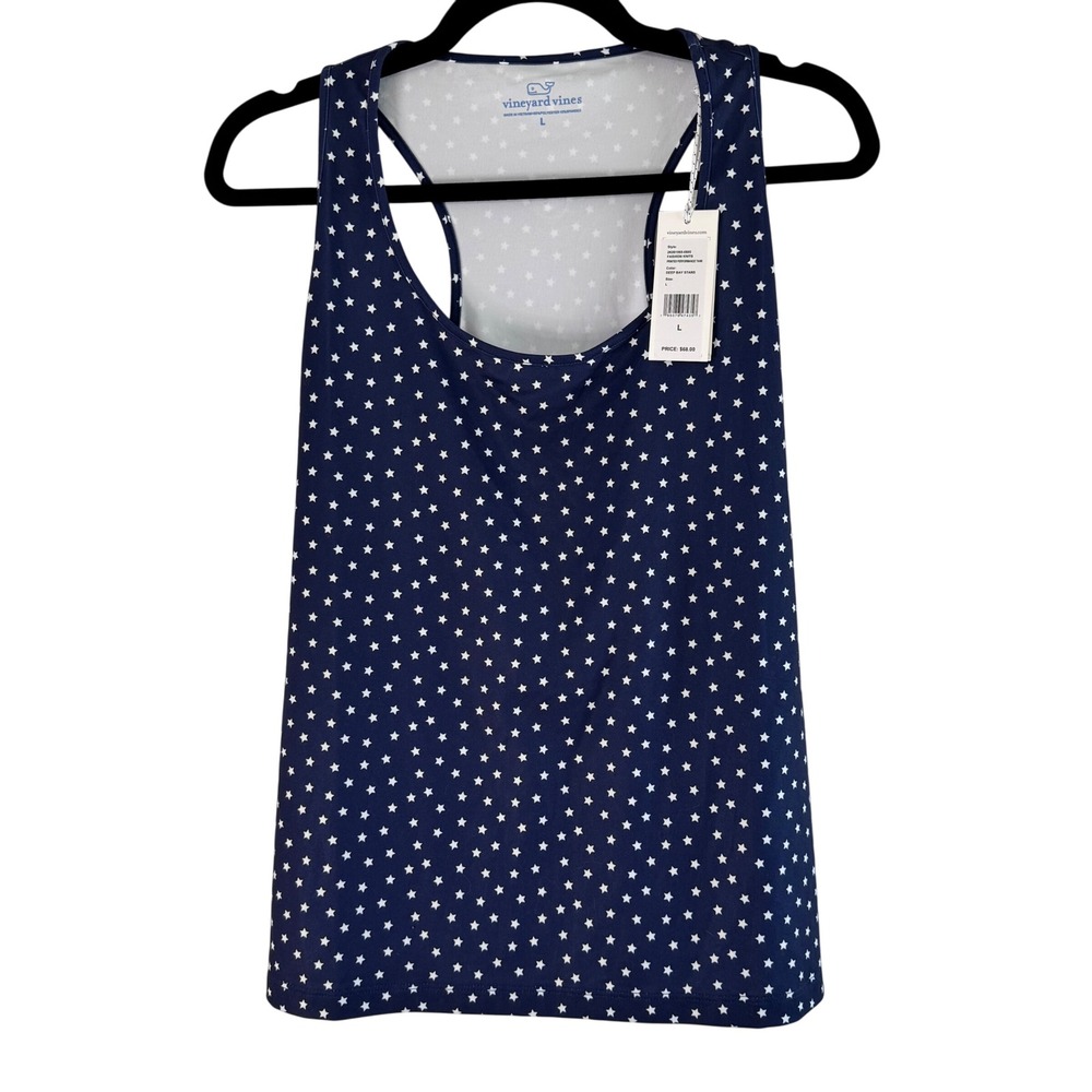 Vineyard Vines Stars Tank Top Racerback Wicking Athletic‎ Blue Size L